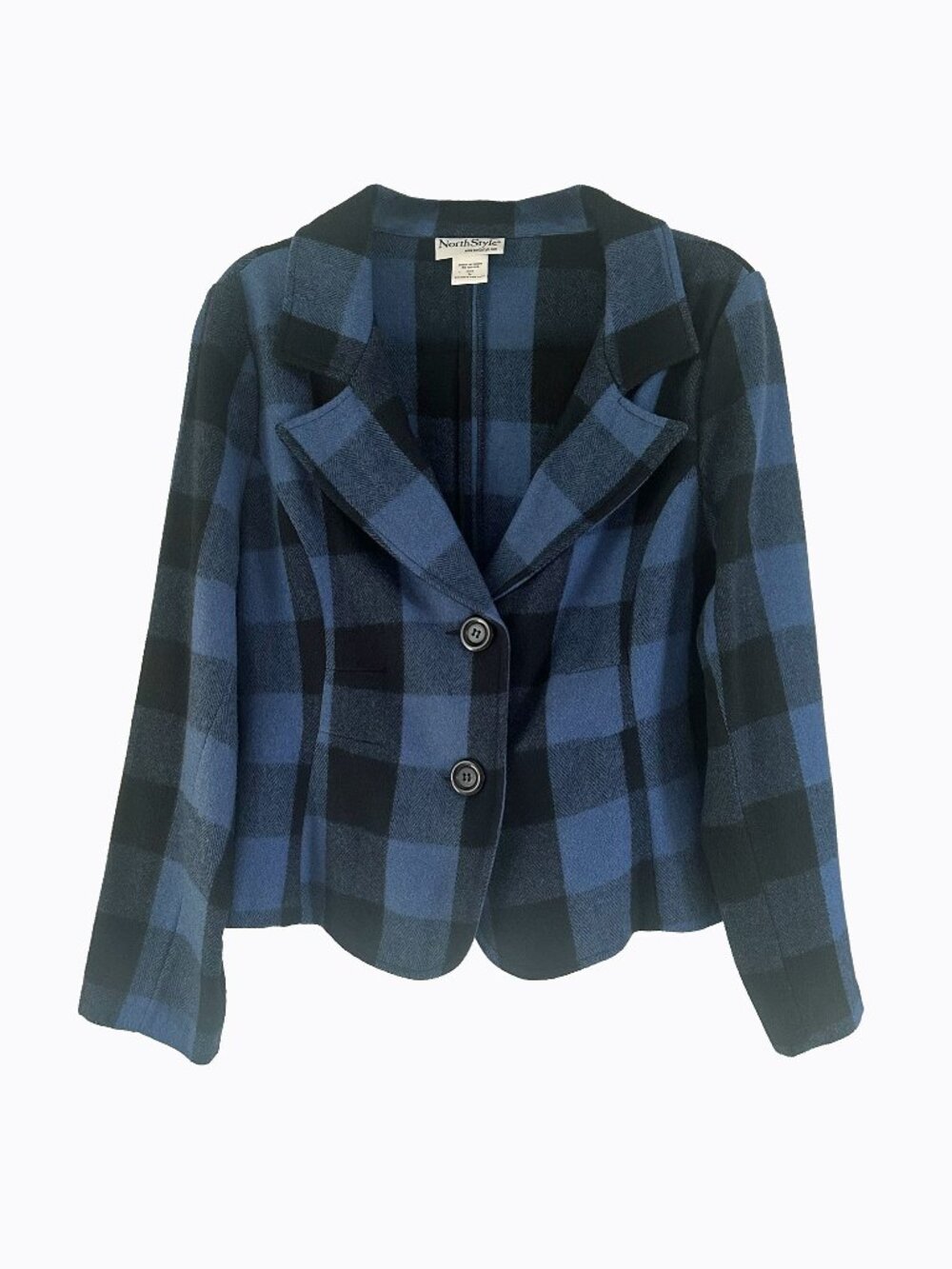 NorthStyle Blue Buffalo Plaid Wool Blazer Jacket L Dark Academia Office Siren